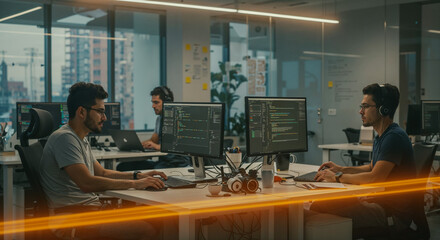 Front-end Developers Working in a Modern Office