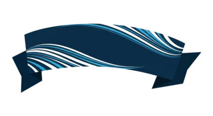 Dynamic blue banner with flowing white and light blue abstract lines, isolated on a black background, perfect for modern design elements.