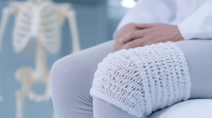 Fototapeta premium Patient receiving cryogenic knee therapy by medical professional. Advanced rehabilitation for bone and joint pain relief. Future of orthopedic treatment.