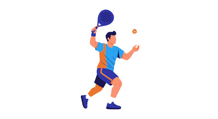 A male padel player serves the ball.