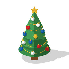Fototapeta premium Colorful Christmas tree with ornaments and star on white background 