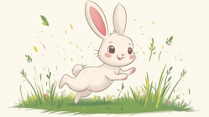Cute rabbit jumping in field