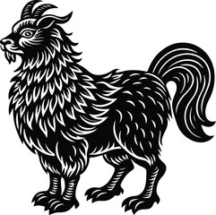 black goat-dog hybrid illustration, fantasy animal with detailed fur.