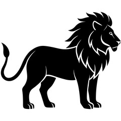 Black silhouette of a lion with a flowing mane white background 1