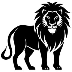 Black silhouette of a lion with a flowing mane white