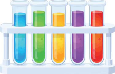 Cartoon 3D colorful test tubes in rack