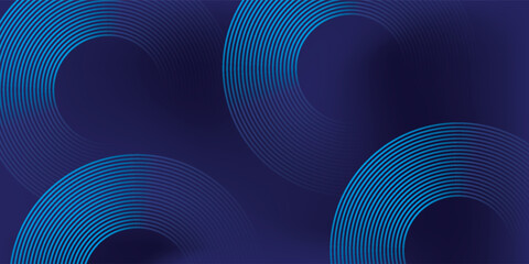 Abstract blue glowing geometric lines on dark blue background. Modern shiny blue circle lines pattern. Futuristic technology concept. Suit for cover, poster, banner, brochure, eps 10