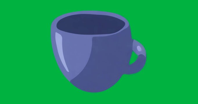 Starting with front-view purple cup rotating clockwise showing handle on transparent background