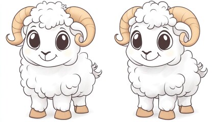 Fototapeta premium Cute cartoon sheep illustration pair