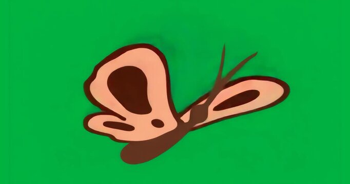 Curved shape animating and unfolding into stylized butterfly wings over transparent blue background