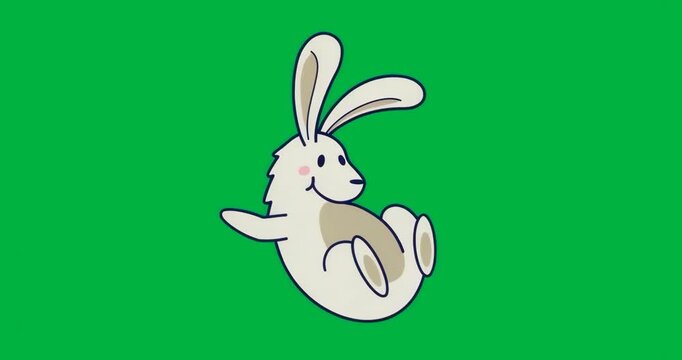 Animation starting rabbit spinning into quarter-turn on transparent background for smooth motion