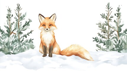 Cute fox in snowy forest