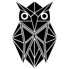 Geometric black owl silhouette with white lines abstract