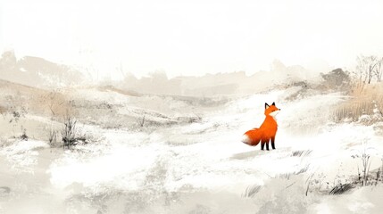 Winter fox landscape illustration