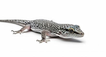 Naklejka premium Gecko lizard crawling on a white background with detailed patterns 