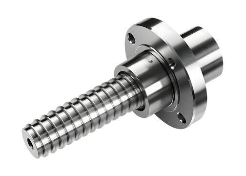 Industrial Ball Screw with Flanged Nut on White Background spindle shaft isolated on a transparent background