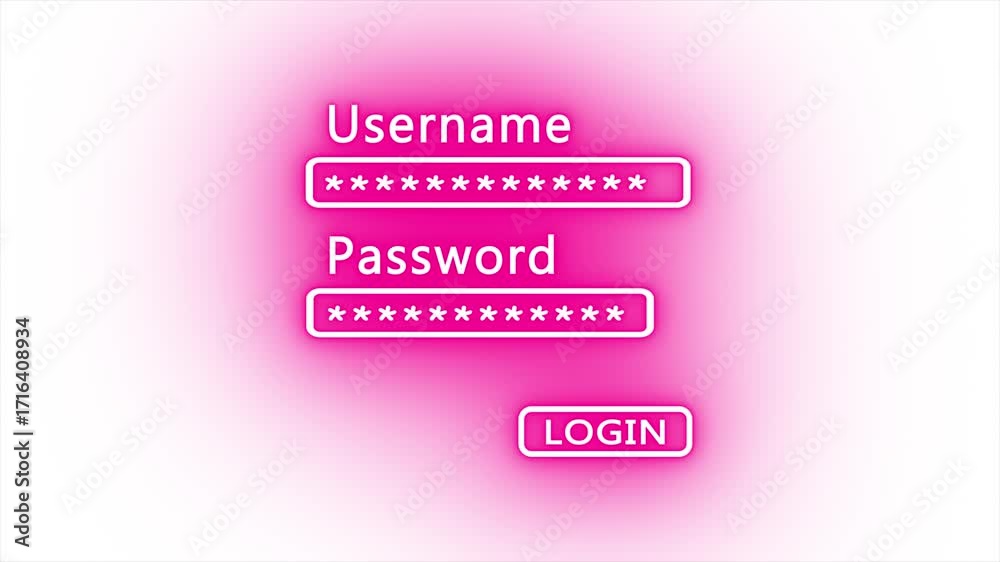 Wall mural glowing neon username and security password on computer screen. login and digital safety concept
