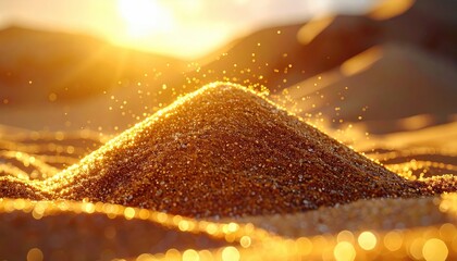 Golden Grains Shimmering Under Warm Light in Cinematic Macro Photography Showing Ultra Sharp Engraving Detail and Intense Warm Glowing light