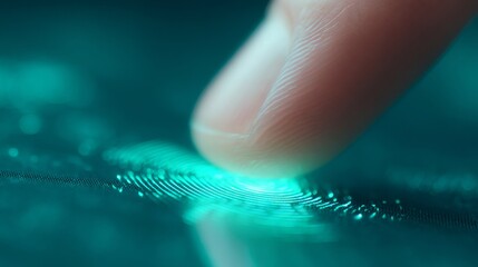 Finger scanning glowing fingerprint for biometric identification. Future technology for digital security and personal authentication system.