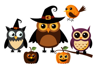 Obraz premium Halloween Owls birds set