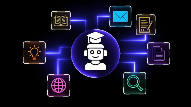 AI-powered teaching solutions concept on the transparent background.  Intelligent tutoring systems and personalized learning.  Motion graphics of tutoring idea. 4k video animation.