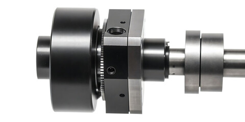Industrial ball screw assembly with housing and gears linear motion mechanical isolated on a transparent background