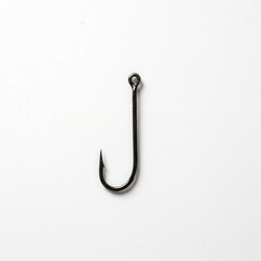Black barbless fishing hook on white background  