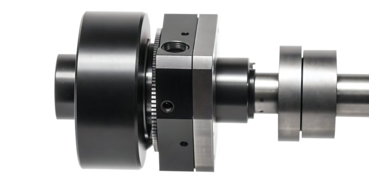 Industrial ball screw assembly with housing and gears linear motion mechanical isolated on a transparent background