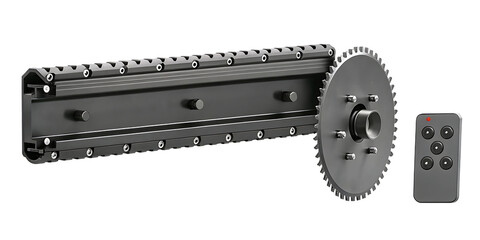 Industrial Sprocket and Linear Actuator with Remote Control machinery equipment isolated on a transparent background