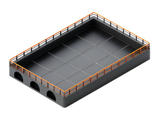Isometric Industrial Platform With Orange Railings And Arched Openings structure isolated on a transparent background