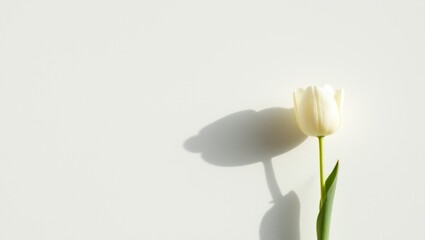 Delicate white tulip stands gracefully against a minimalistic backdrop