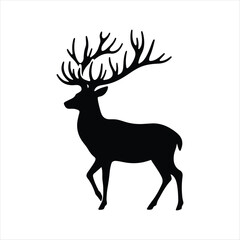 Deer with antlers vector silhouette outline logo design concept illustration