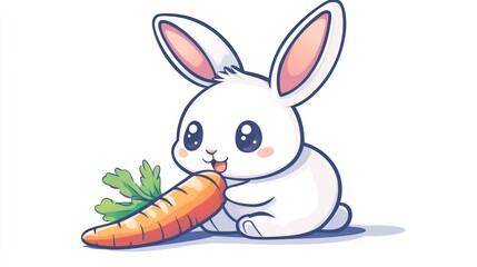 Cute rabbit eating carrot