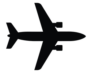 Obraz premium A striking black silhouette of an airplane in flight, viewed from directly above