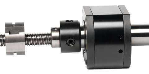 Linear actuator screw mechanism with housing and nut ball screw engineering isolated on a transparent background