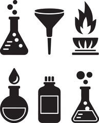 Science lab equipment icons for research and discovery