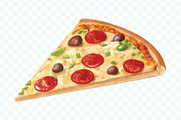 realistic 3d delicious fast food icons (fried chicken,  pizza slice , french fries ) set isolated on transparent background