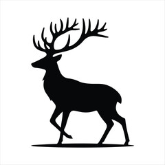 Deer with antlers vector silhouette outline logo design concept illustration