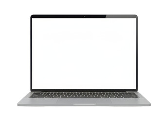 Silver Laptop Computer with Blank White Screen on Transparent Background