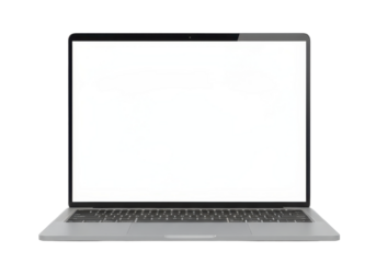 Silver Laptop Computer with Blank White Screen on Transparent Background