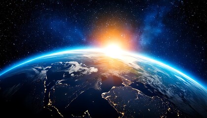 Earth rising from space, sunrise