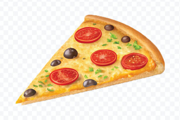 realistic 3d delicious fast food icons (fried chicken,  pizza slice , french fries ) set isolated on transparent background