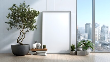 Minimalist Interior Design with Indoor Plants and Blank Frame