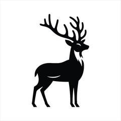 Deer with antlers vector silhouette outline logo design concept illustration