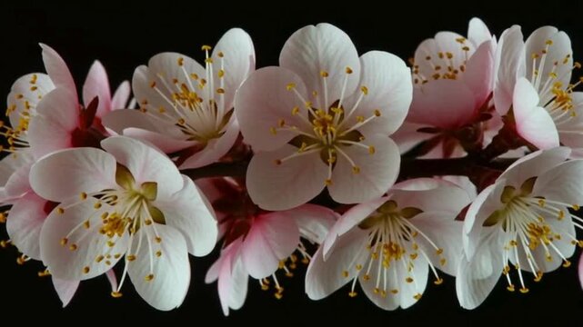 Apricot flower blossoming in time lapse on black background 