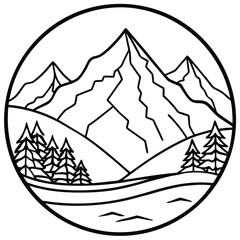 Minimalist mountain landscape line art with a clean modern aesthetic for graphic design projects
