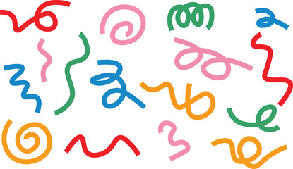 Colorful Abstract Squiggle Lines and Doodle Shapes Set 