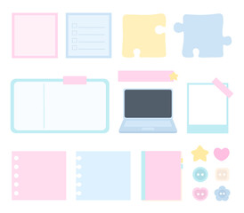 Pastel note paper and sticker vector set