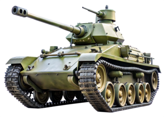 Olive Green Military Tank with Dual Barrels and Tracks vehicle army isolated on a transparent background