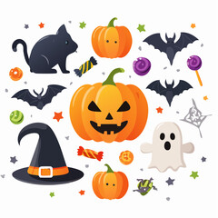 Flat Vector Halloween Symbols Collection